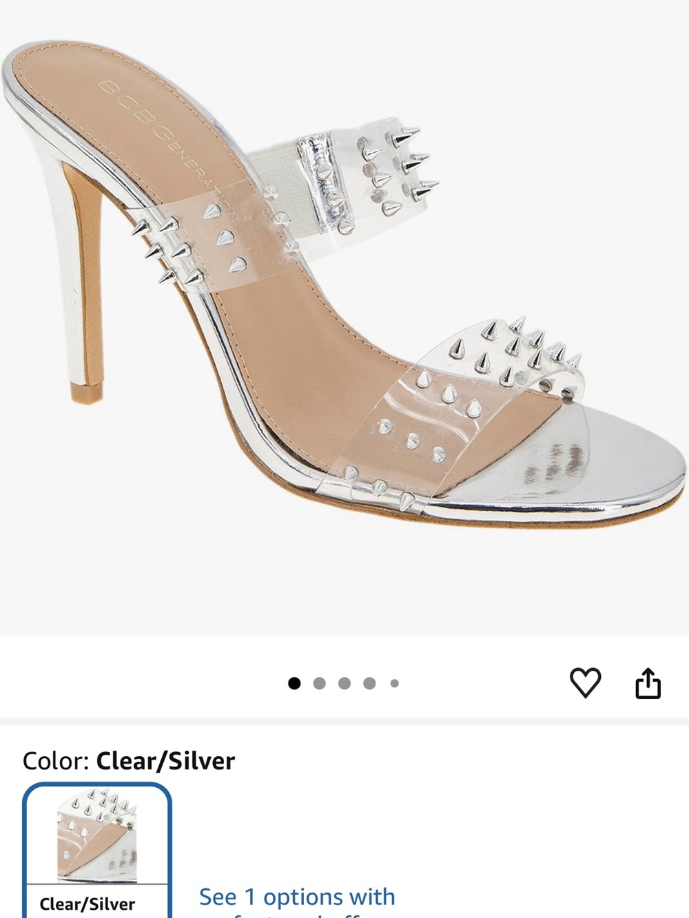 BCBGeneration Jidana Clear and Silver Spiked Slide Heel Size 7/7.5 (38.5)